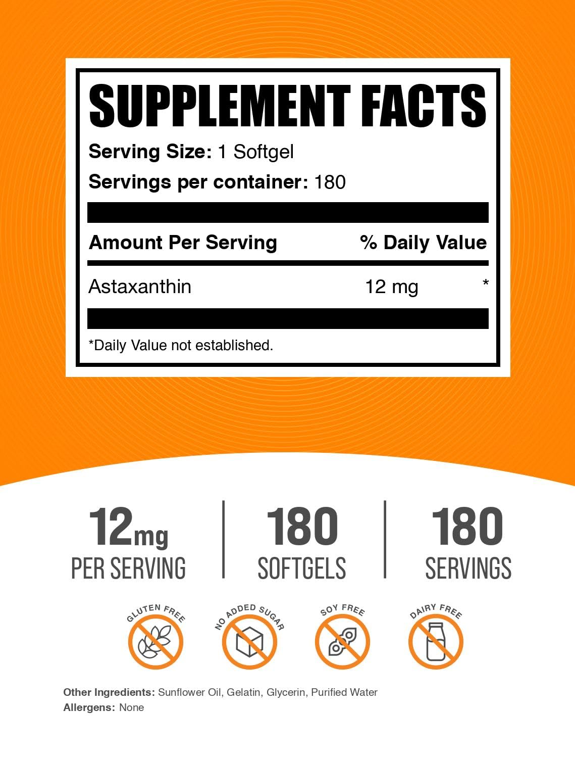 Foto 2 | Supplement Bulksupplements.com Cápsulas Blandas De Astaxantina, 12 Mg, 180 Unidades - Venta Internacional.