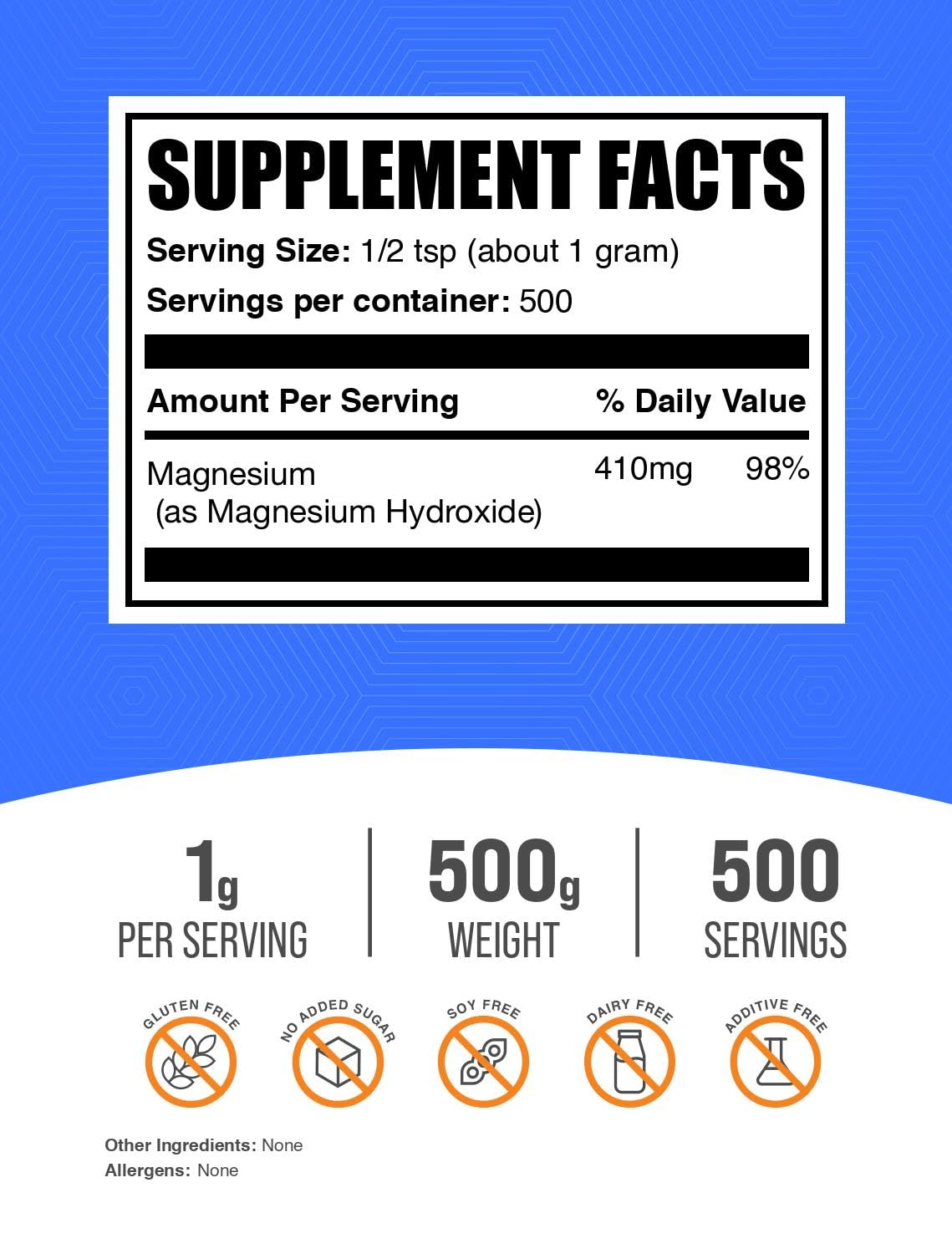 Foto 2 | Hidróxido De Magnesio En Polvo Bulksupplements.com 500 G - Venta Internacional.