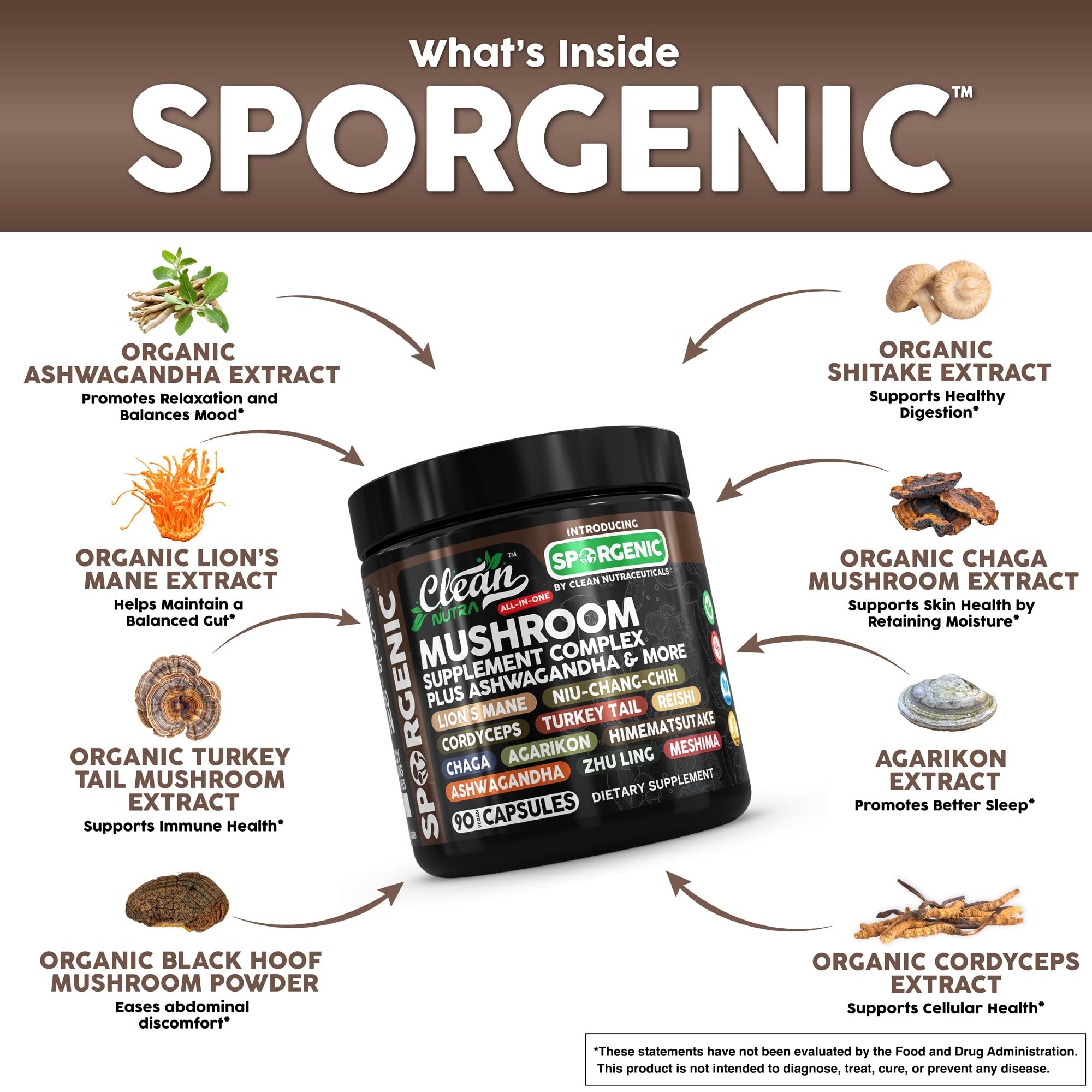 Foto 3 | Mezcla De Hongos Orgánicos Supplement Clean Nutra Sporgenic 1 - Venta Internacional.
