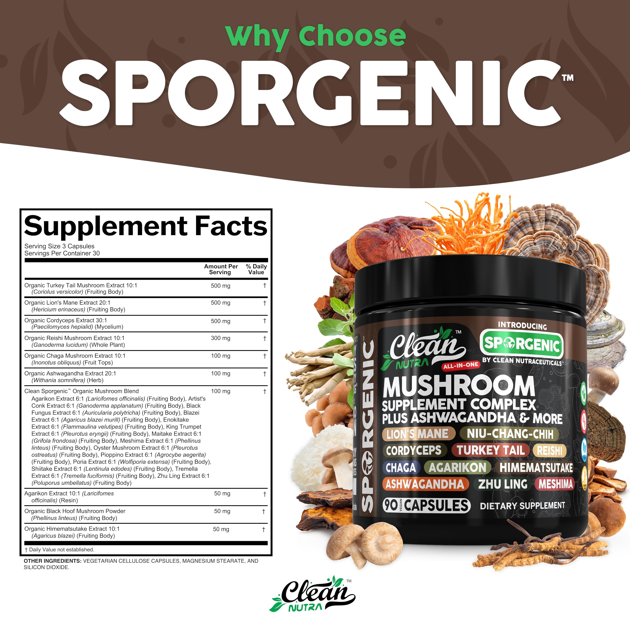 Foto 6 pulgar | Mezcla De Hongos Orgánicos Supplement Clean Nutra Sporgenic 1 - Venta Internacional.