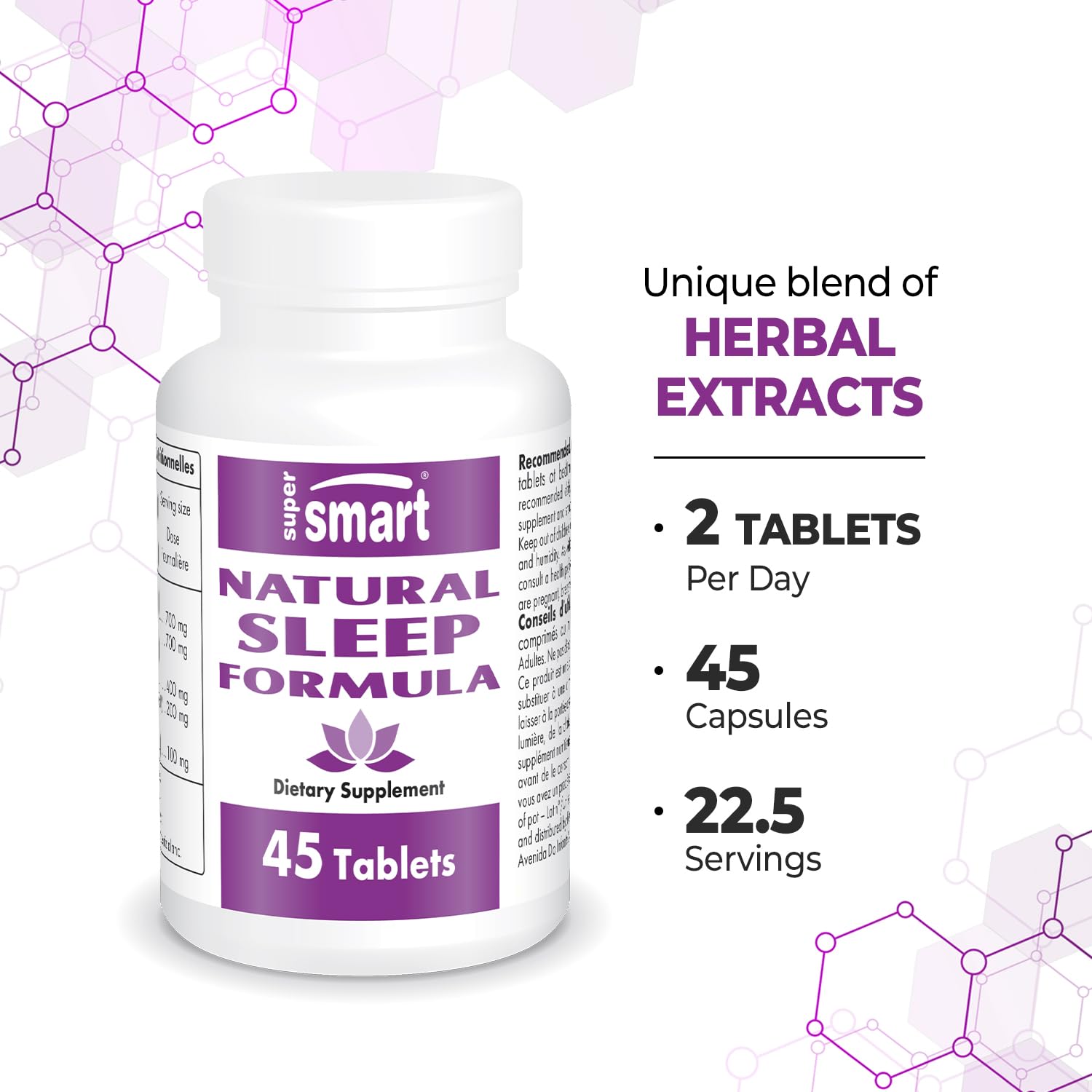 Foto 5 pulgar | Suplemento Para Dormir Supersmart Natural Sleep Formula 45 Comprimidos - Venta Internacional.