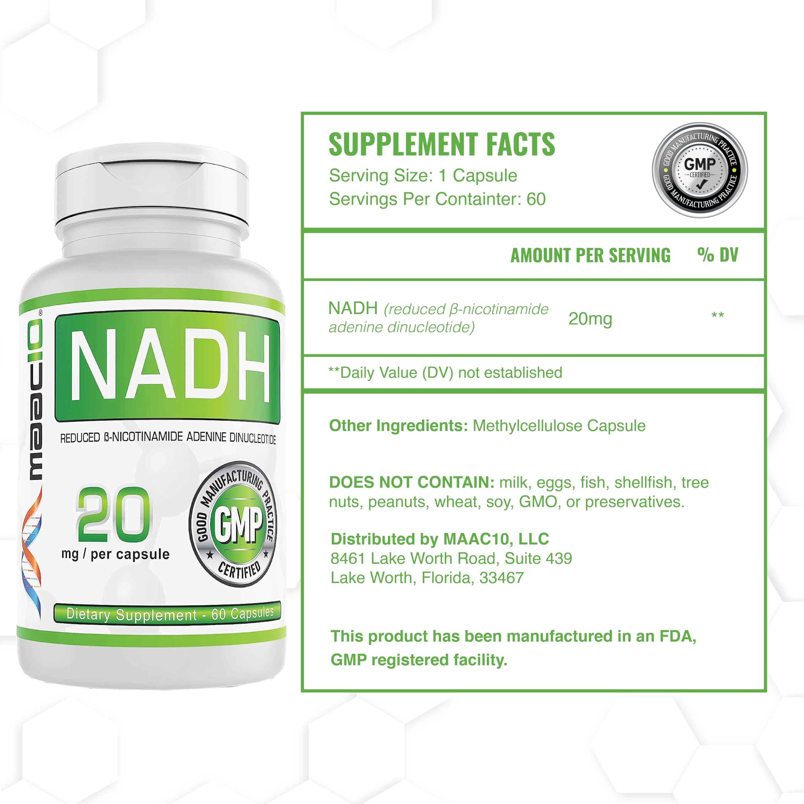 Foto 2 | Suplemento Maac10 Nadh 20 Mg 60 Cápsulas Para Energía Y Longevidad - Venta Internacional.