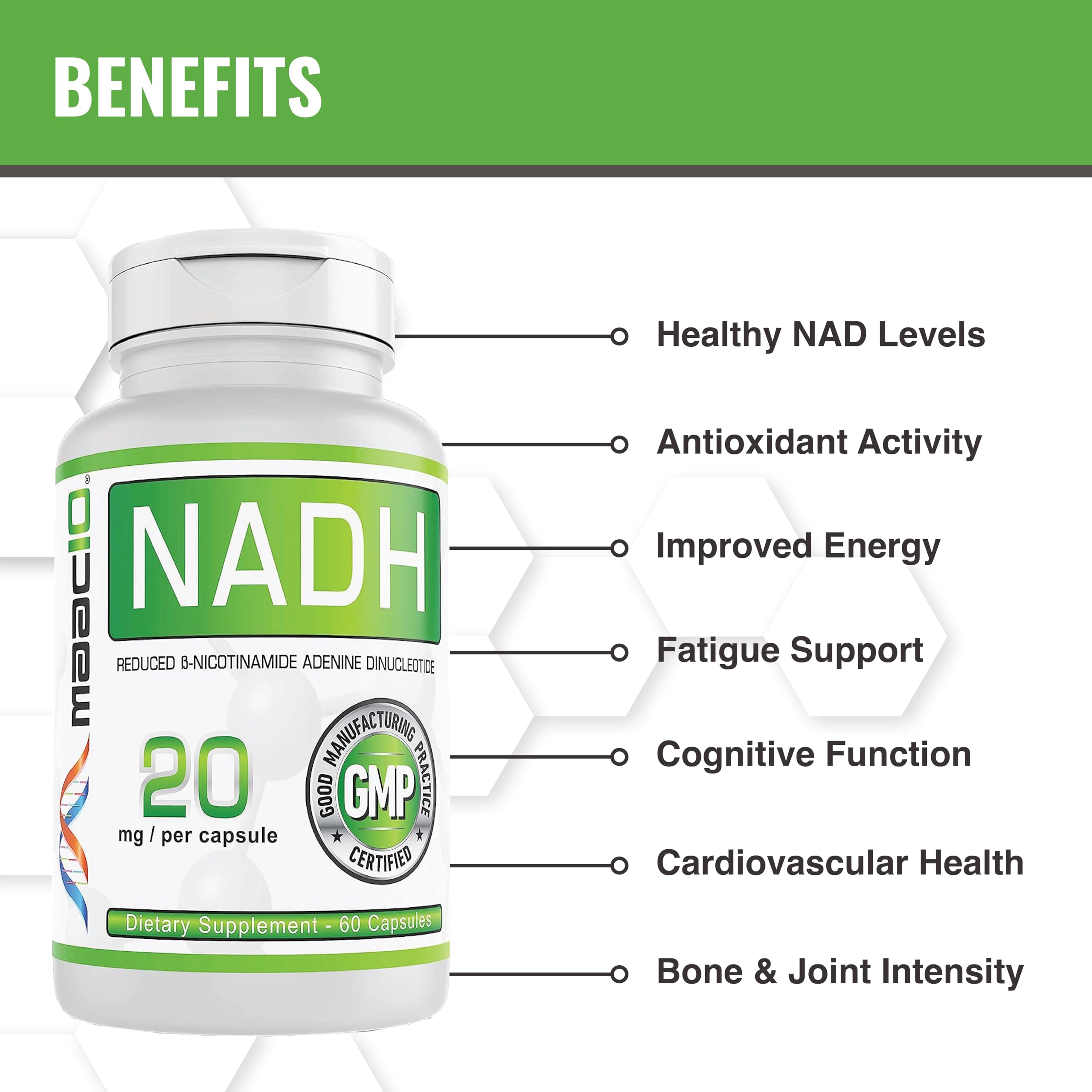 Foto 4 | Suplemento Maac10 Nadh 20 Mg 60 Cápsulas Para Energía Y Longevidad - Venta Internacional.