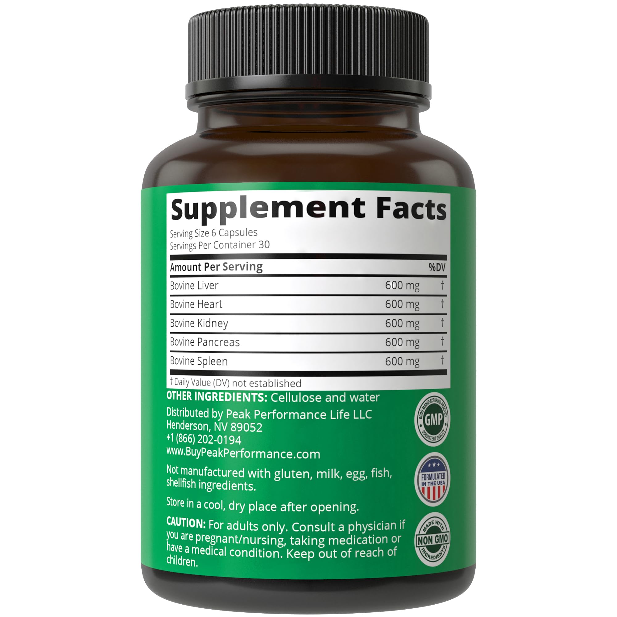 Foto 6 | Suplemento Peak Performance Beef Organ Complex 180 Cápsulas - Venta Internacional.
