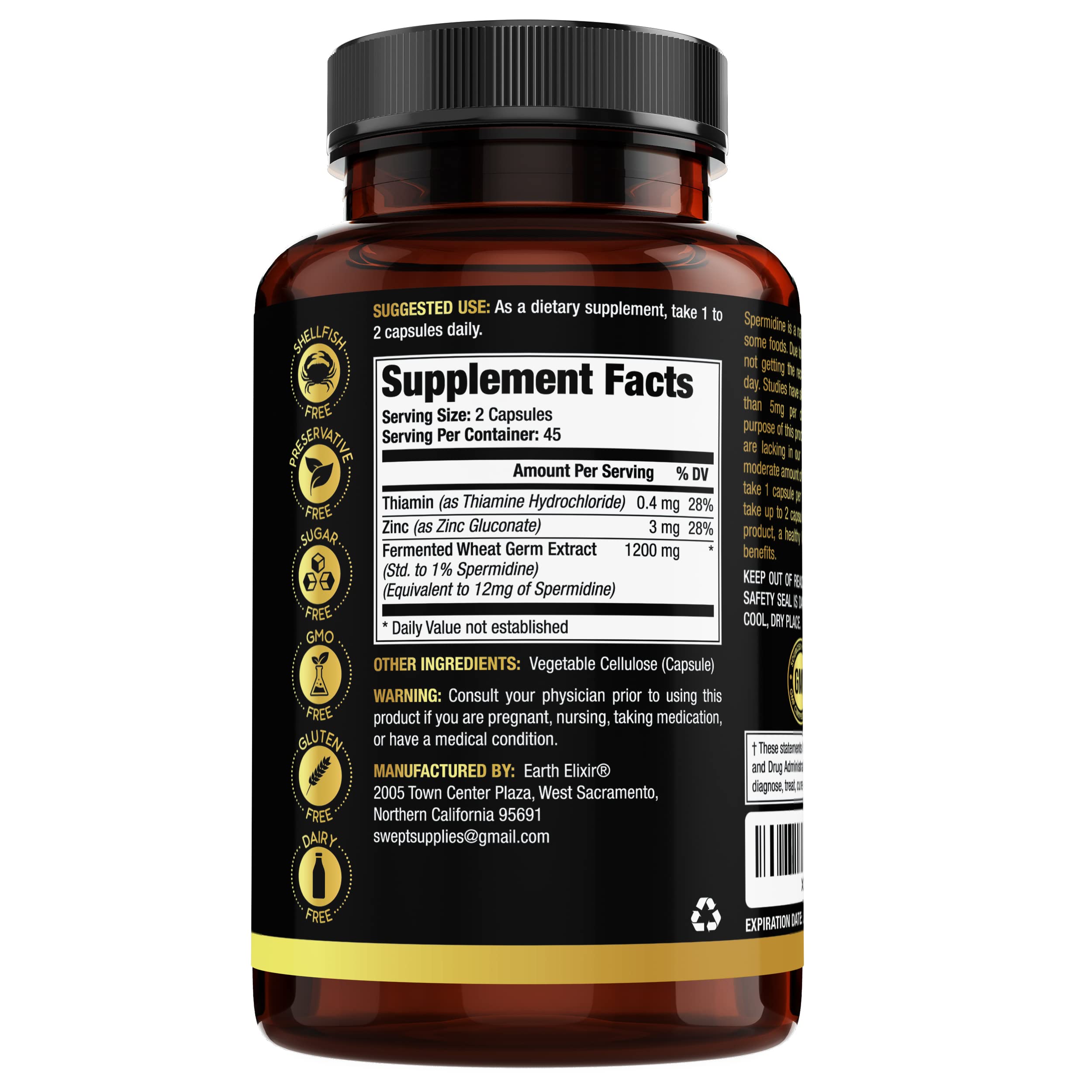 Foto 3 pulgar | Spermidine Earth Elixir 90 Cápsulas-Venta Internacional
