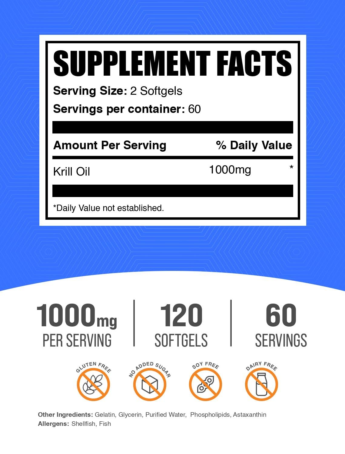 Foto 3 pulgar | Suplemento De Aceite De Krill Bulksupplements.com 1000 Mg 120 Cápsulas Blandas - Venta Internacional.