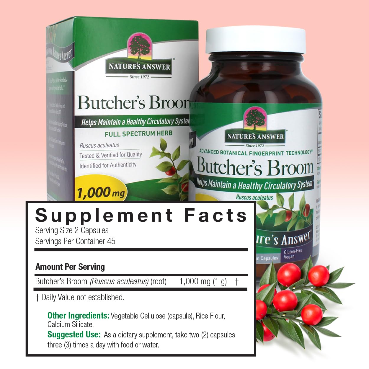 Foto 4 pulgar | Suplemento Nature's Answer Butcher's Broom Root 90 Cápsulas - Venta Internacional.