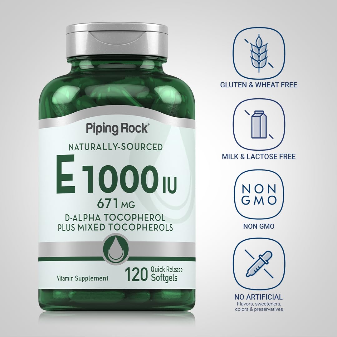 Foto 3 | Suplemento Piping Rock Vitamina E, 1000 Ui, Cápsulas Blandas, 120 Unidades - Venta Internacional.