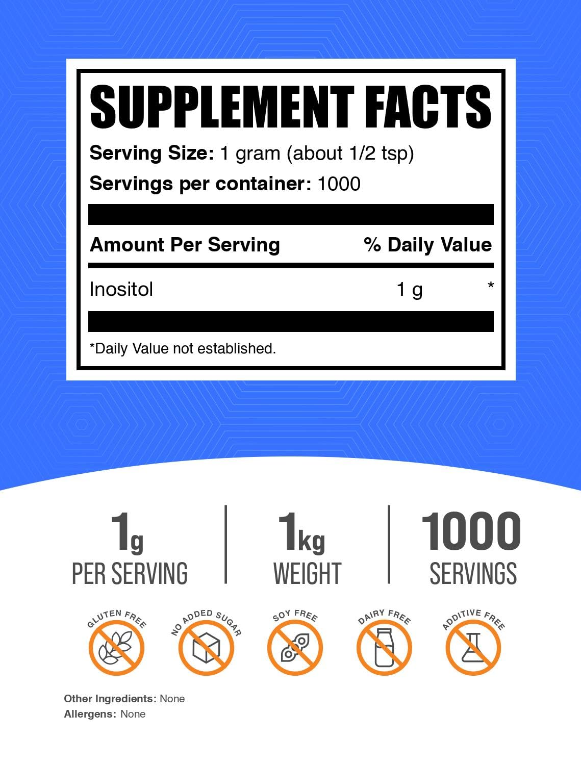 Foto 3 pulgar | Suplemento De Inositol Bulksupplements.com Inositol En Polvo 1 Kg - Venta Internacional.