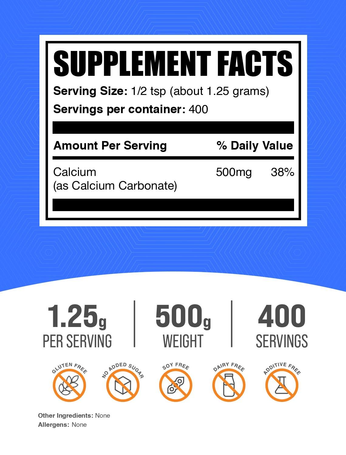 Foto 3 pulgar | Suplemento Bulksupplements.com Carbonato De Calcio 500 G - Venta Internacional.