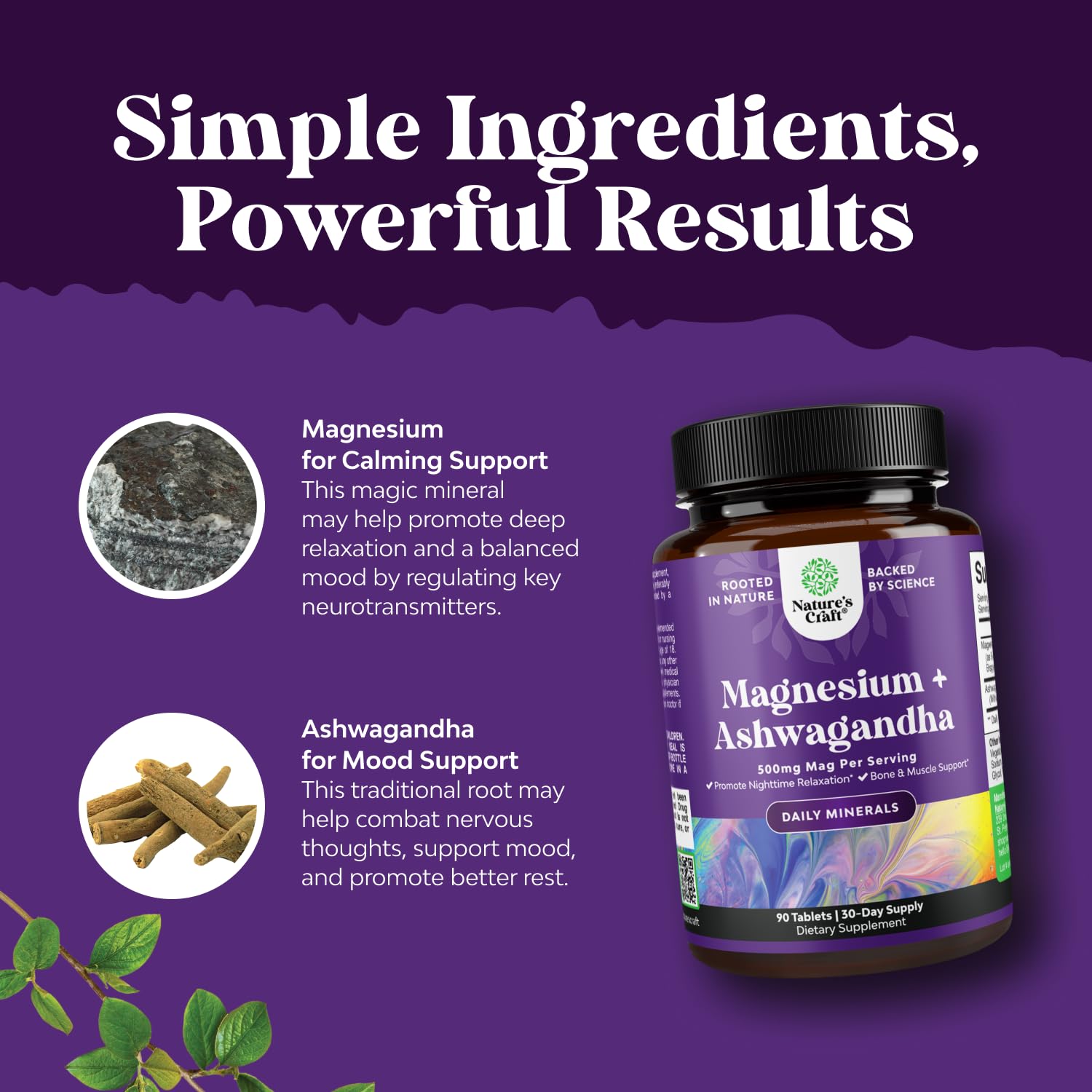 Foto 6 pulgar | Suplemento De Glicinato De Magnesio Relajante Pure Calm De Natures Craft Con Ashwagandha, 90 Tabletas - Venta Intern