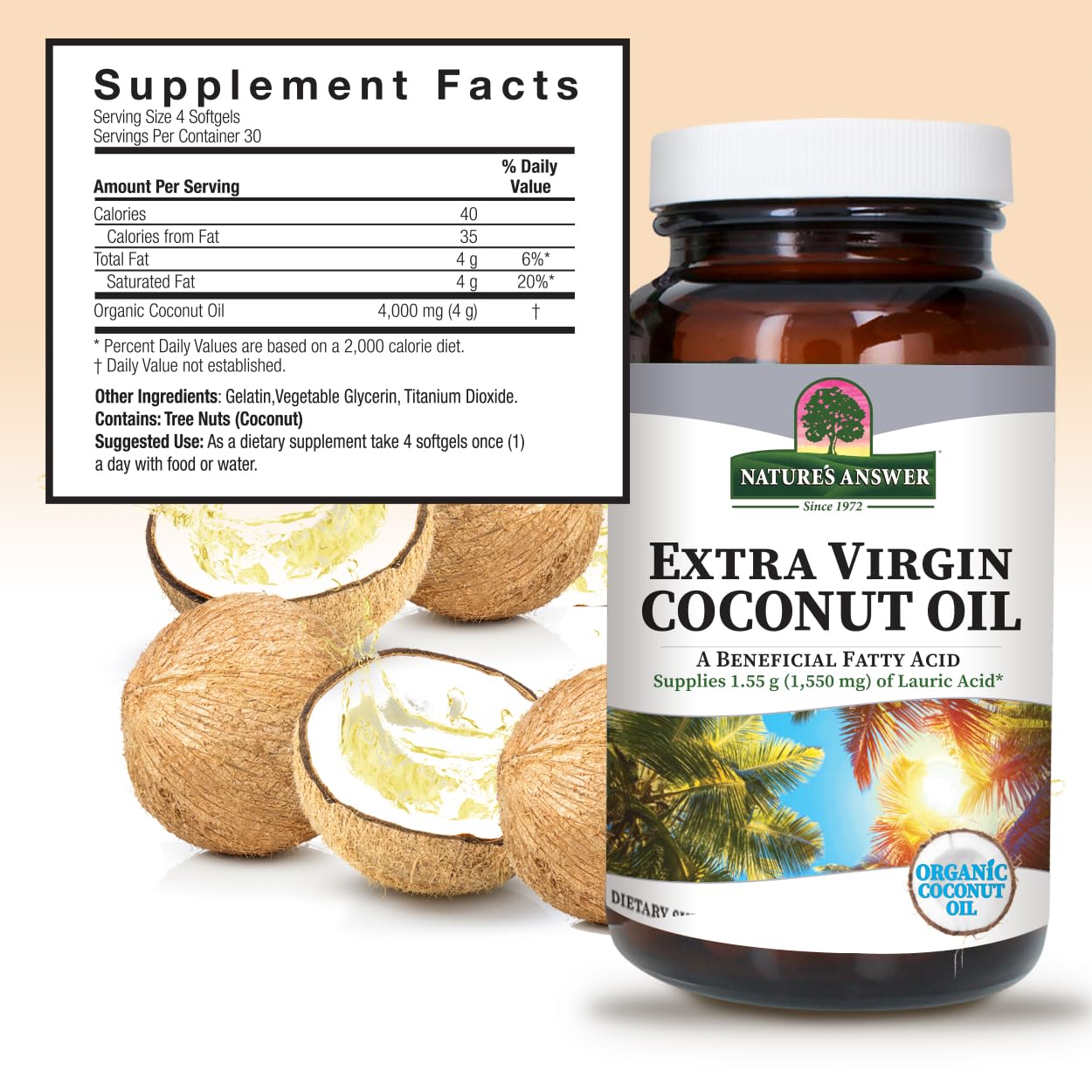 Foto 4 pulgar | Cápsulas Blandas De Aceite De Coco Nature's Answer Extra Virgin 120 Cápsulas - Venta Internacional.