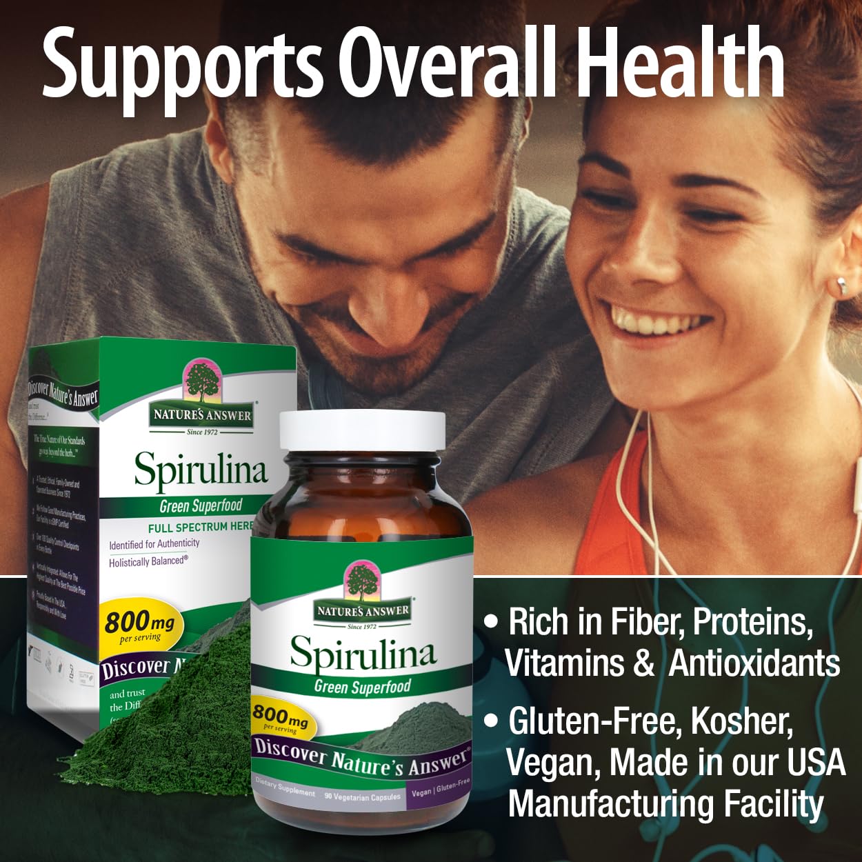 Foto 5 pulgar | Cápsulas De Hierbas En Polvo Nature's Answer Spirulina, 90 Unidades - Venta Internacional.