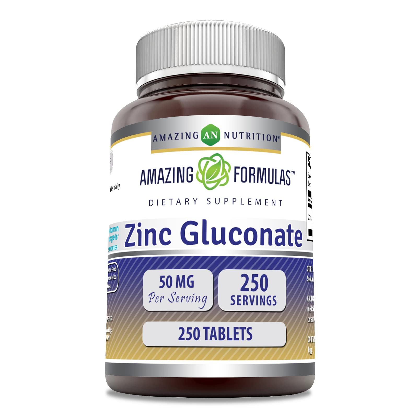 Foto 2 pulgar | Suplemento Amazing Formulas: Gluconato De Zinc, 50 Mg, 250 Tabletas - Venta Internacional.