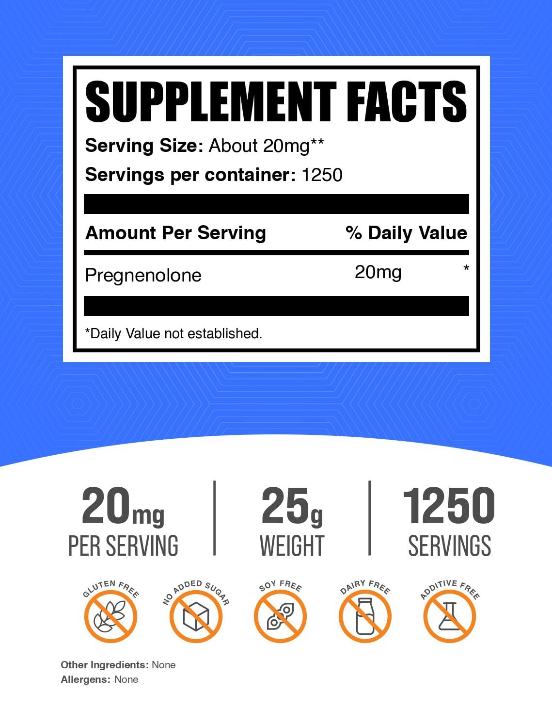 Foto 3 pulgar | Suplemento Bulksupplements.com Pregnenolona En Polvo 20 Mg 25 G - Venta Internacional.