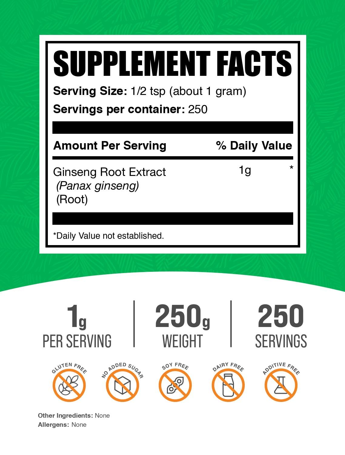 Foto 3 pulgar | Suplemento Bulksupplements.com Extracto De Raíz De Ginseng 250 G - Venta Internacional.