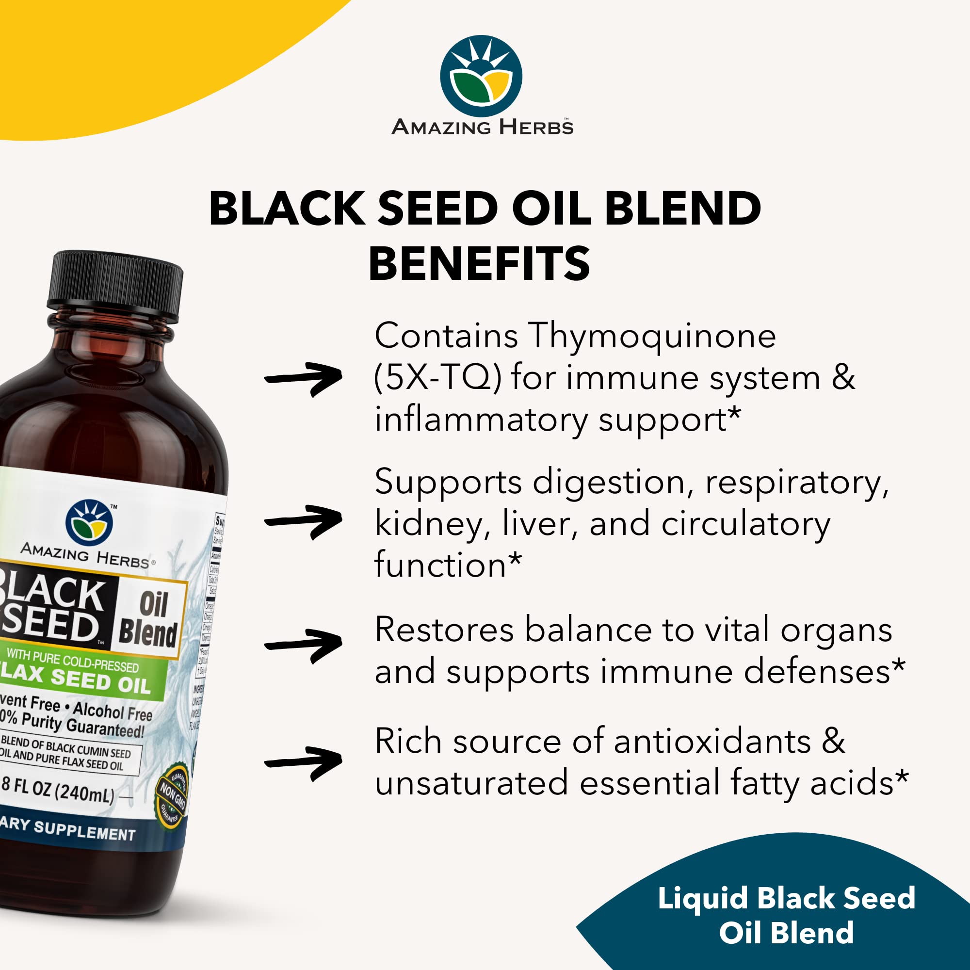 Foto 5 pulgar | Suplemento Amazing Herbs De Aceite De Semillas Negras Y Semillas De Lino 240 Ml - Venta Internacional.