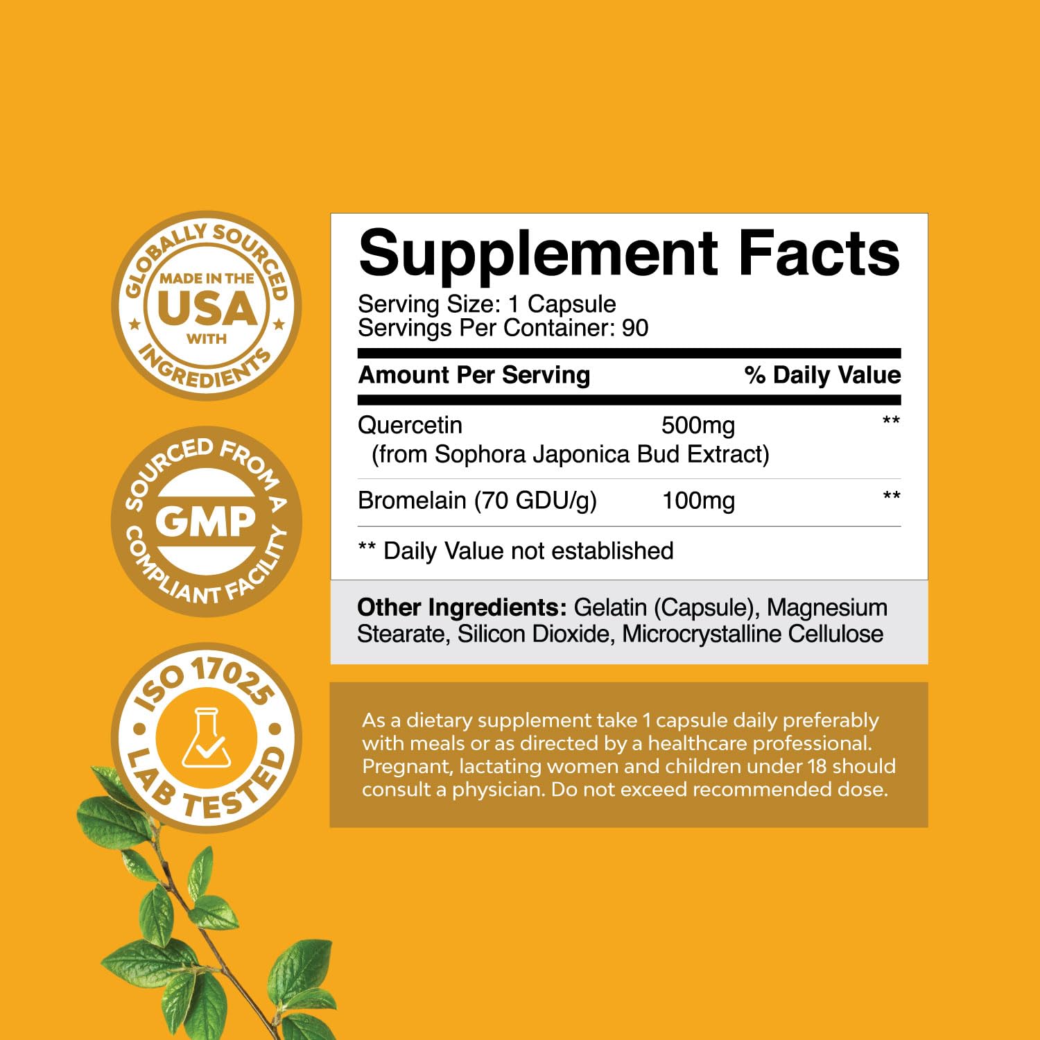 Foto 3 pulgar | Suplemento De Quercetina Pura Natures Craft De 500 Mg Con Bromelina 9 - Venta Internacional.