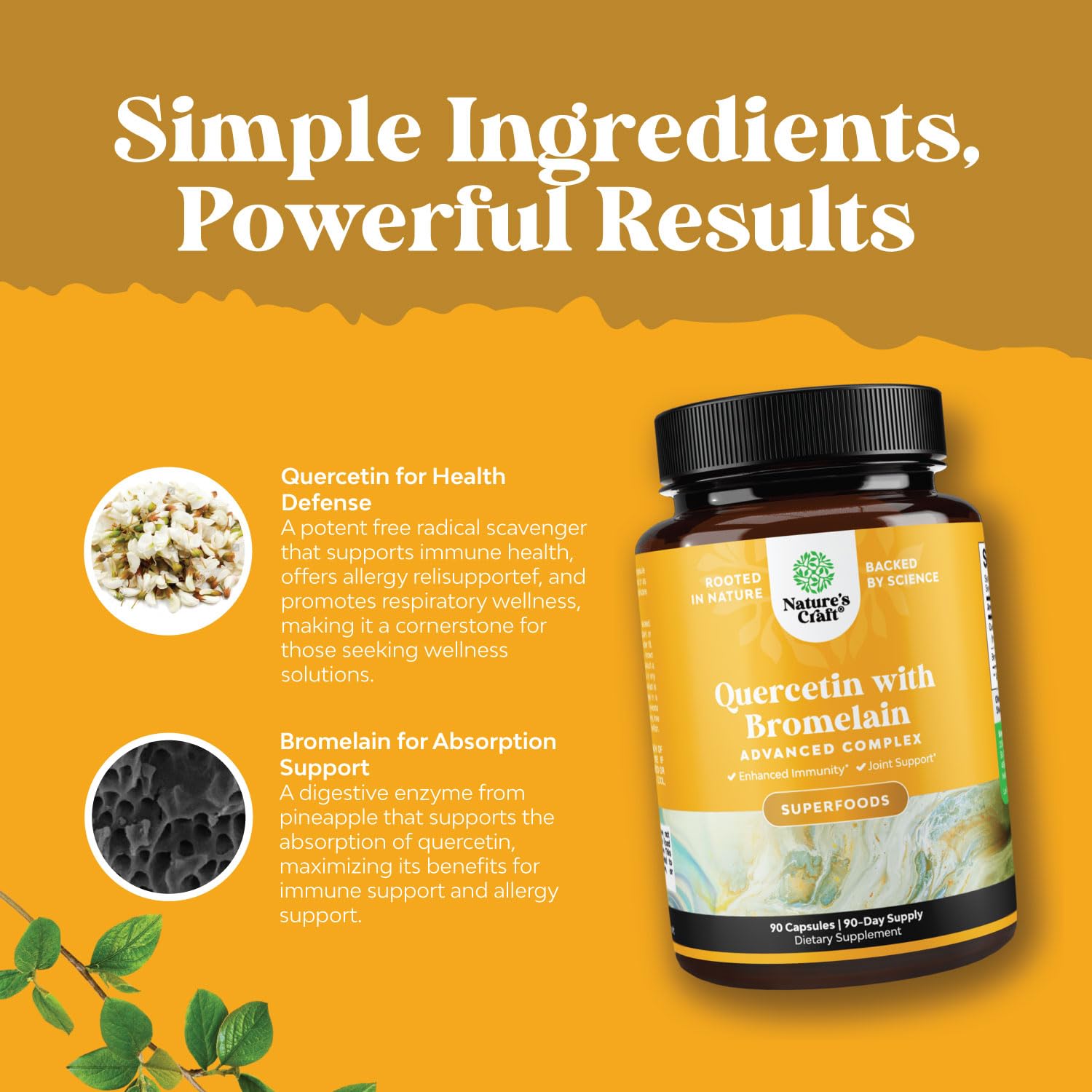Foto 4 | Suplemento De Quercetina Pura Natures Craft De 500 Mg Con Bromelina 9 - Venta Internacional.