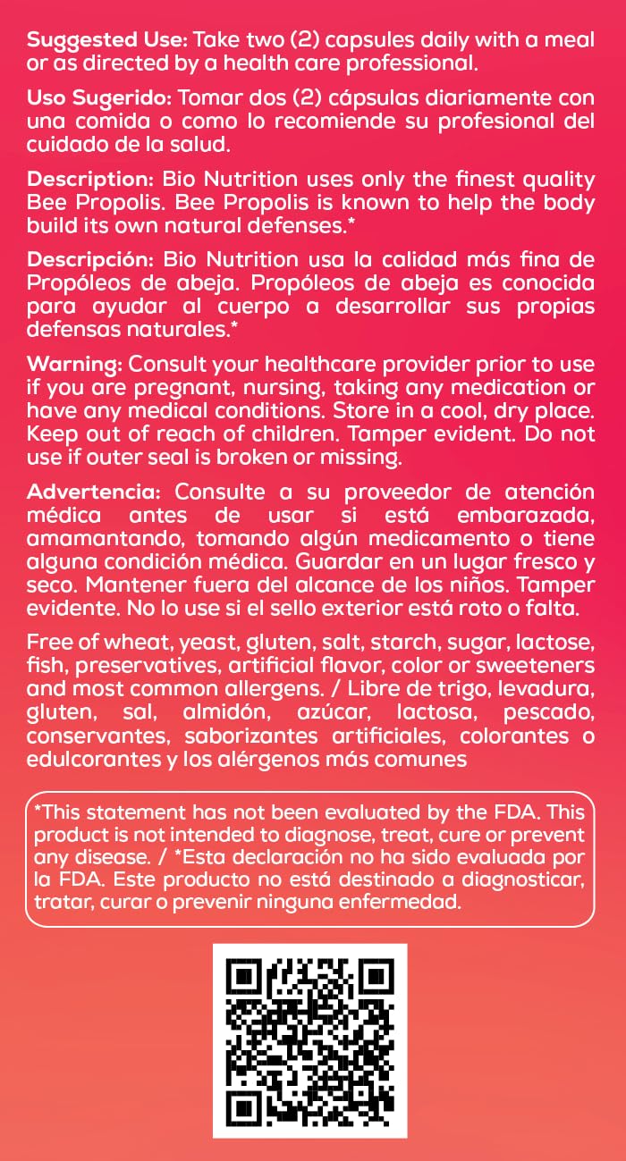 Foto 4 pulgar | Suplemento Bio Nutrition Con Propóleo De Abeja, 1000 Mg, 60 Cápsulas - Venta Internacional.