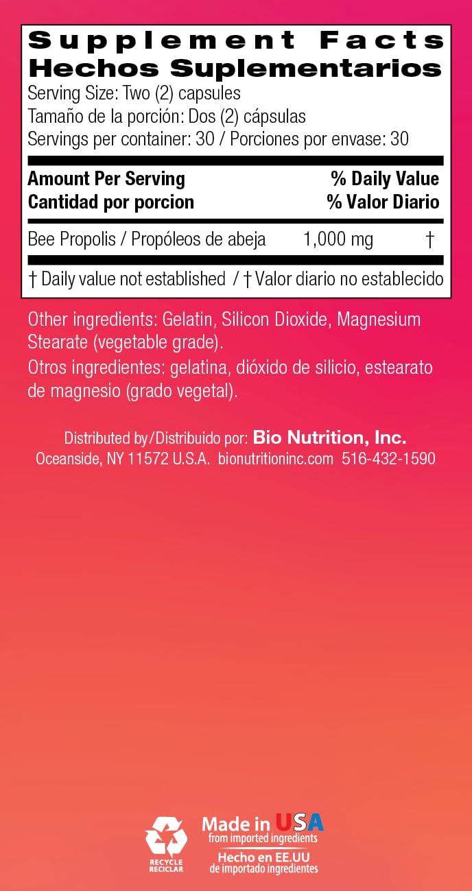 Foto 5 pulgar | Suplemento Bio Nutrition Con Propóleo De Abeja, 1000 Mg, 60 Cápsulas - Venta Internacional.