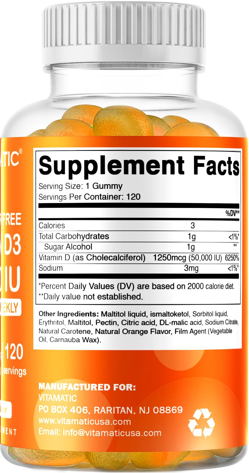 Foto 6 | Suplemento Vitamático De Vitamina D3 En Gomitas De 50.000 Ui 120 Unidades - Venta Internacional.