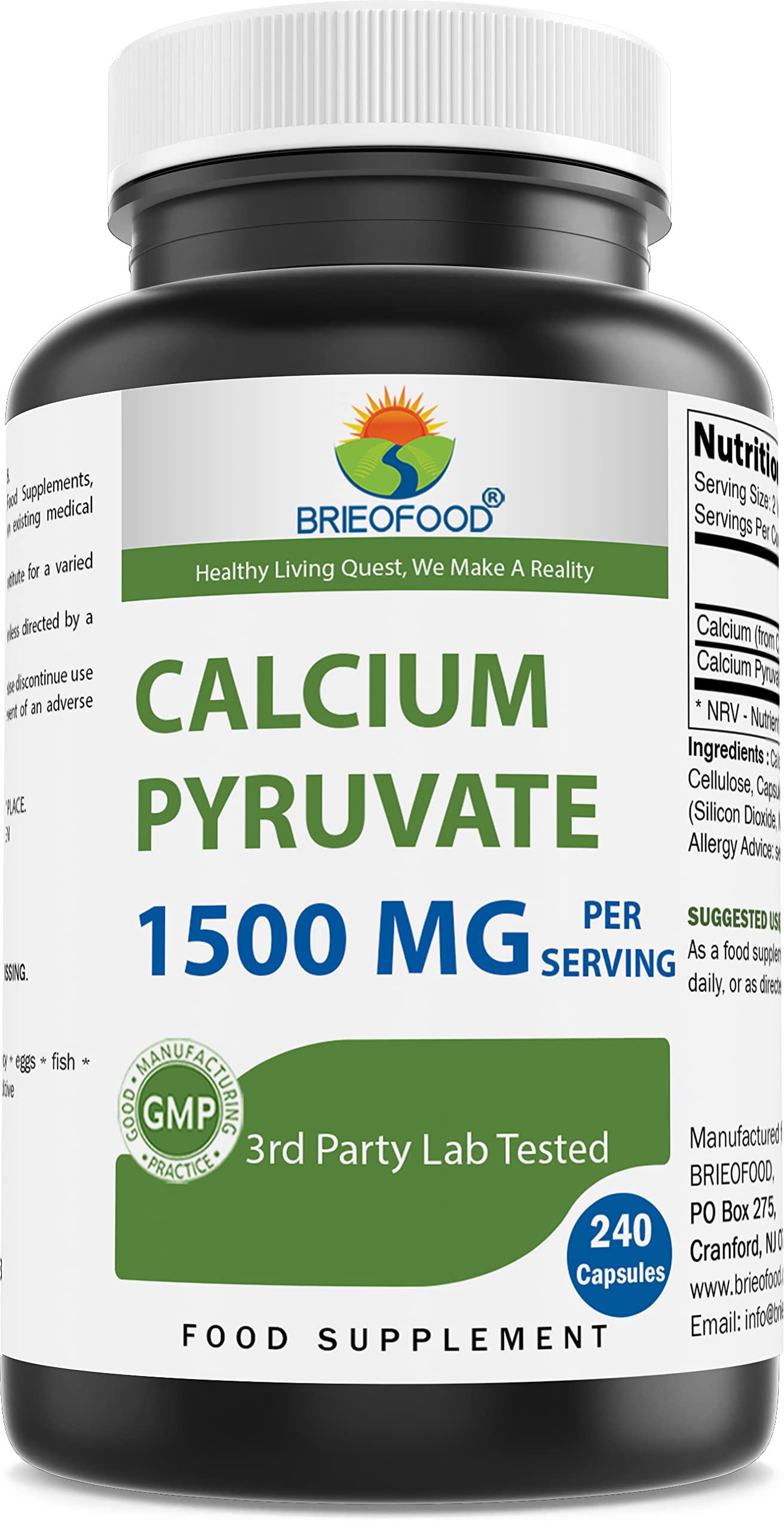 Foto 2 pulgar | Suplemento De Piruvato De Calcio Brieofood 1500 Mg 240 Cápsulas - Venta Internacional.