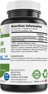 Foto 2 | Suplemento De Piruvato De Calcio Brieofood 1500 Mg 240 Cápsulas - Venta Internacional.