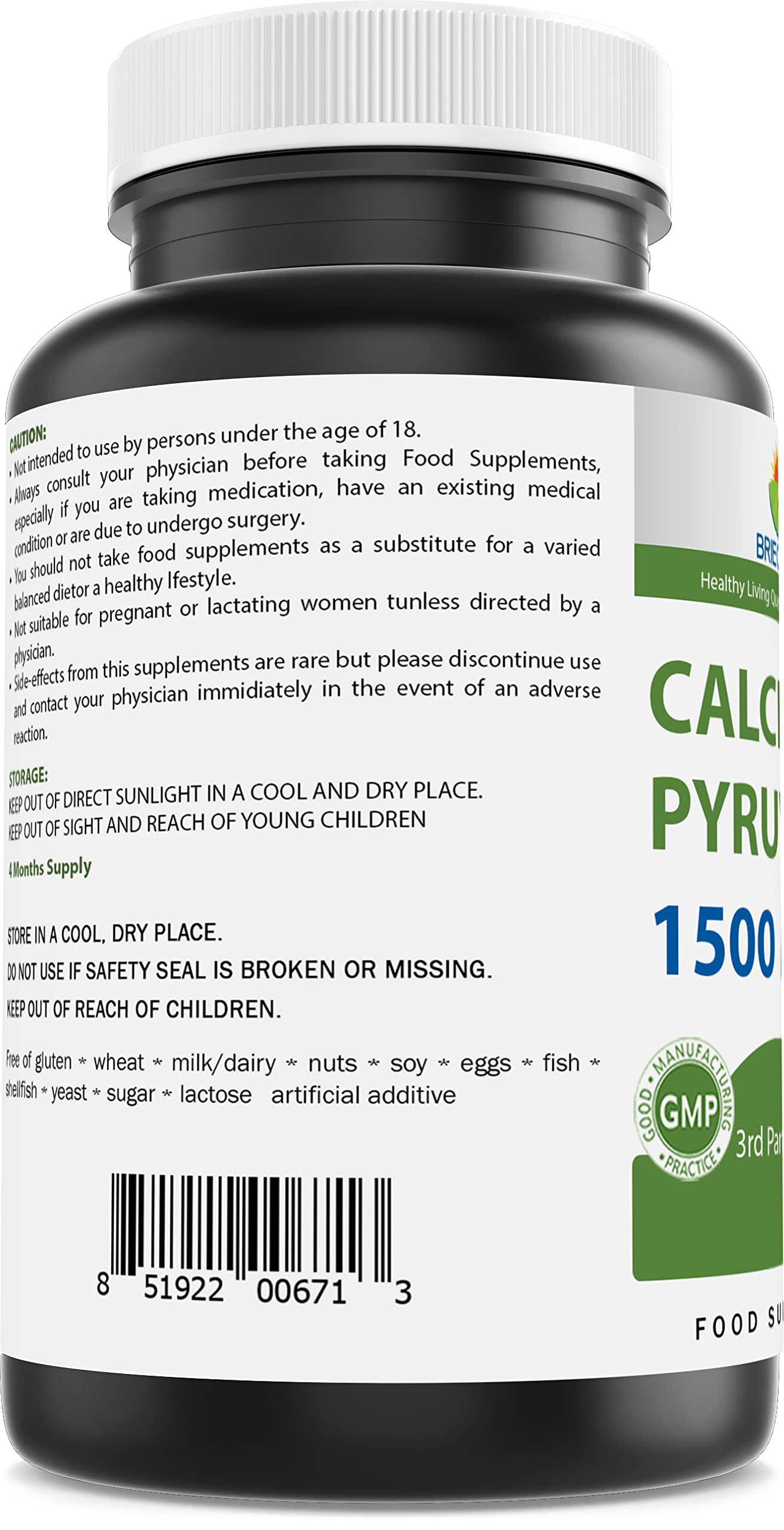 Foto 3 | Suplemento De Piruvato De Calcio Brieofood 1500 Mg 240 Cápsulas - Venta Internacional.