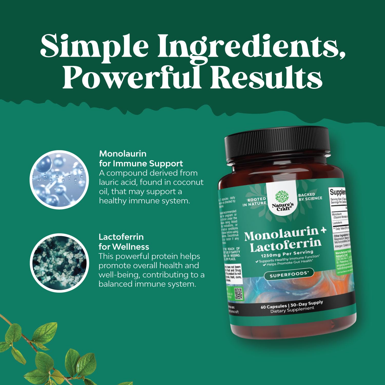 Foto 5 | Suplemento Natures Craft De Lactoferrina Y Monolaurina 250 Mg/1000 Mg - Venta Internacional.