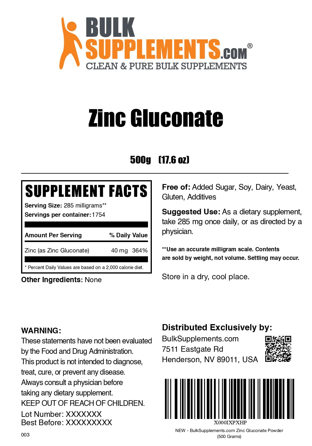Foto 6 | Suplemento De Zinc Bulksupplements.com Gluconato De Zinc 500 G - Venta Internacional.