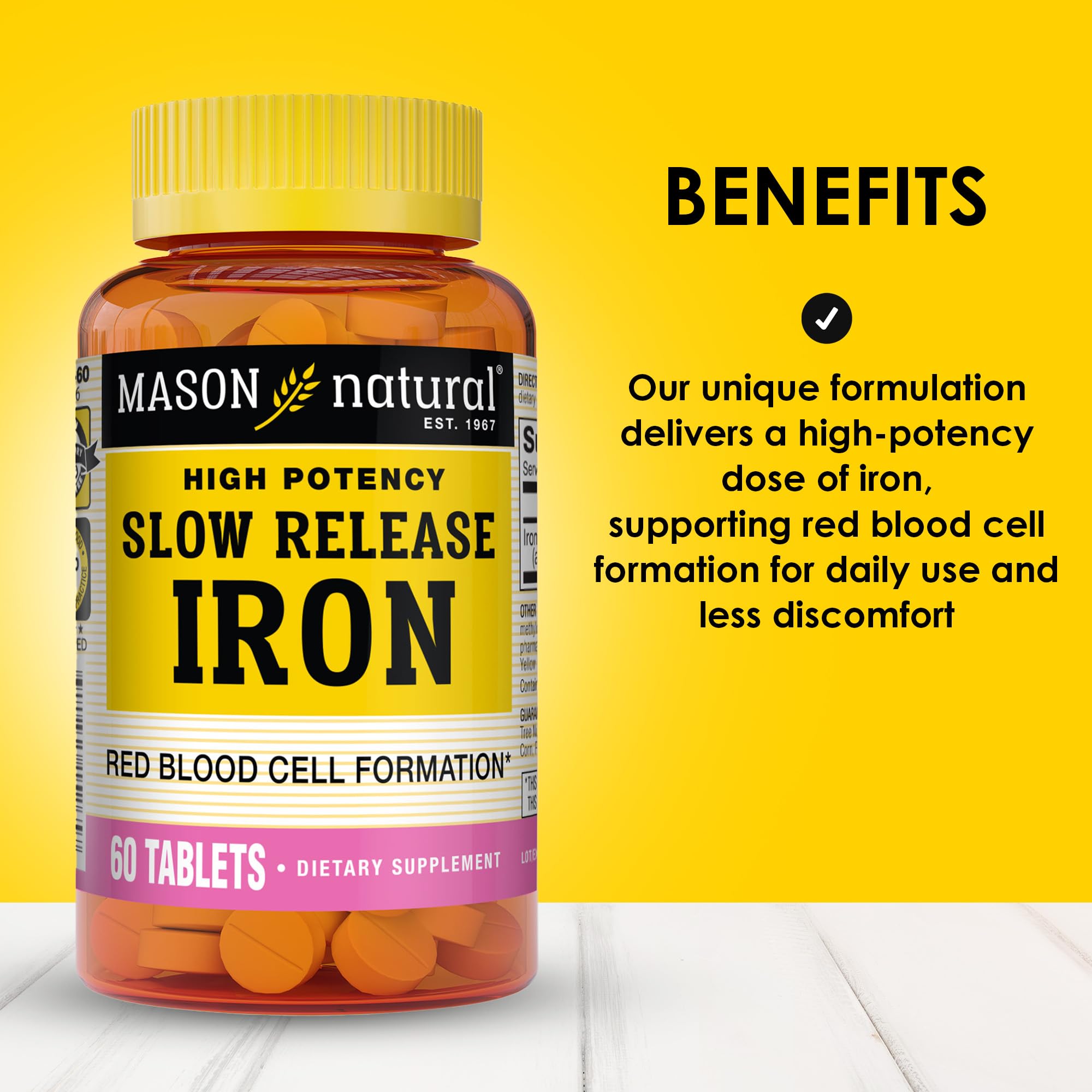 Foto 2 | Suplemento Mason Natural De Hierro De Liberación Lenta, 50 Mg, 180 Tabletas - Venta Internacional.