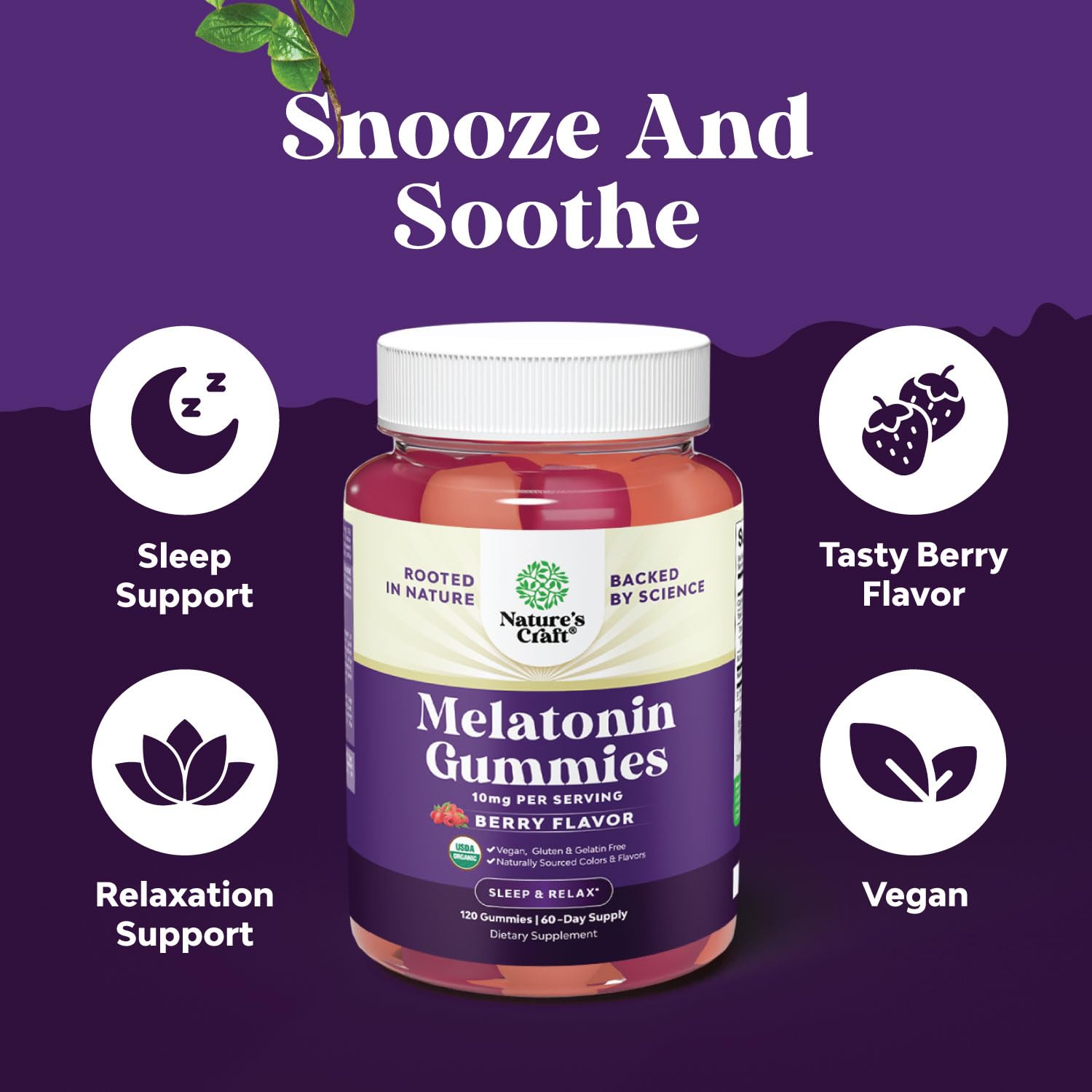 Foto 4 | Gomitas De Melatonina Natures Craft, 10 Mg, Orgánicas Y Veganas, 60 Días - Venta Internacional.