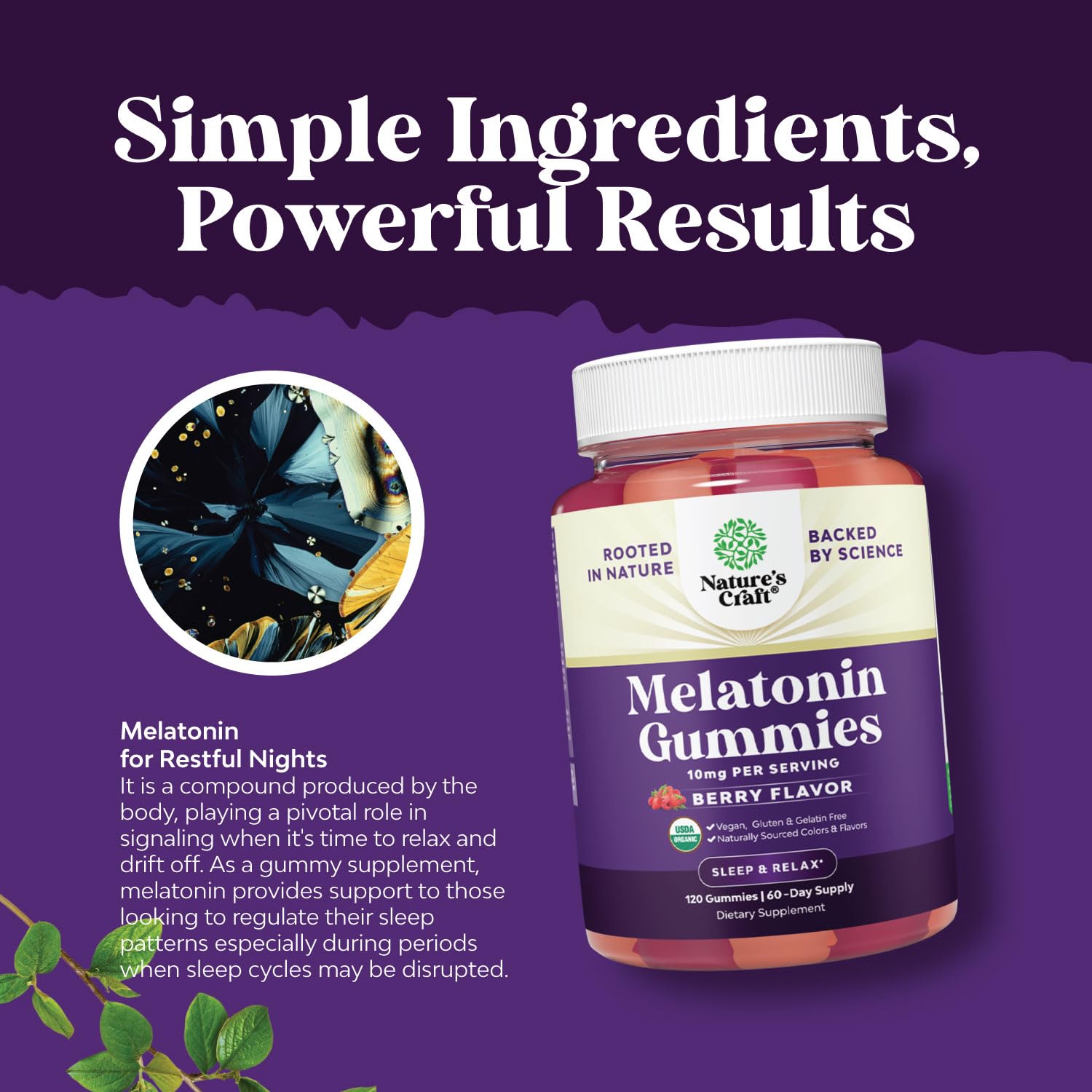 Foto 5 | Gomitas De Melatonina Natures Craft, 10 Mg, Orgánicas Y Veganas, 60 Días - Venta Internacional.