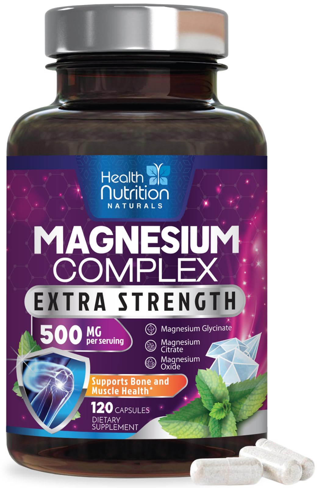 Foto 2 pulgar | Suplemento De Citrato De Magnesio En Cápsulas De 500 Mg Con Glicinato 120 - Venta Internacional.