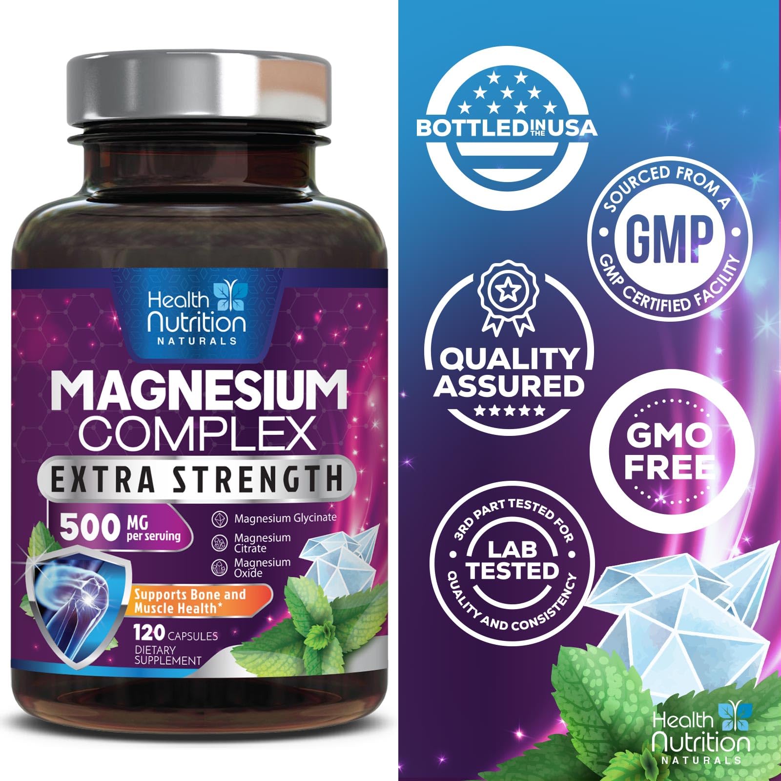 Foto 4 | Suplemento De Citrato De Magnesio En Cápsulas De 500 Mg Con Glicinato 120 - Venta Internacional.