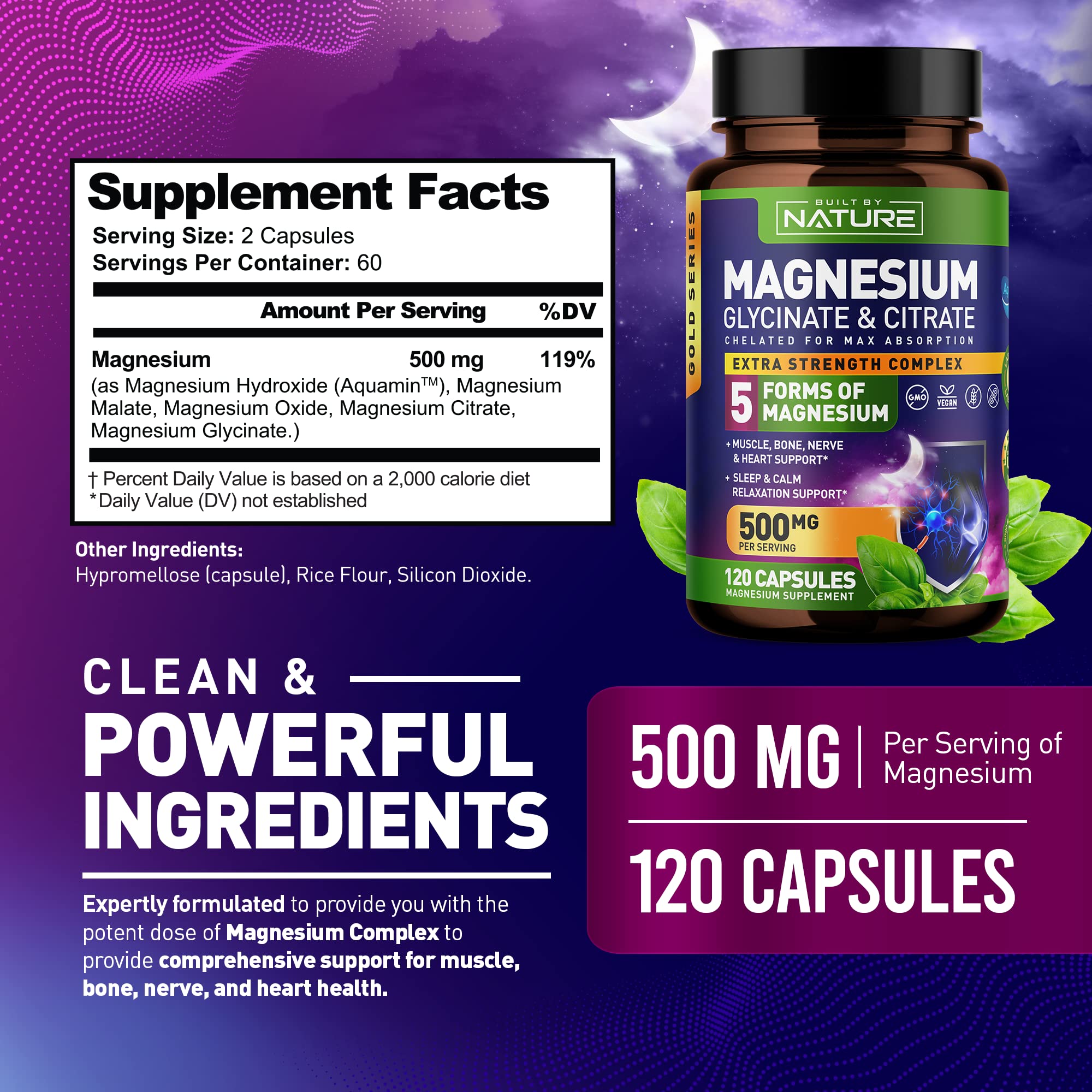 Foto 2 | Suplemento Built By Nature Magnesium Complex 500 Mg 120 Cápsulas - Venta Internacional.