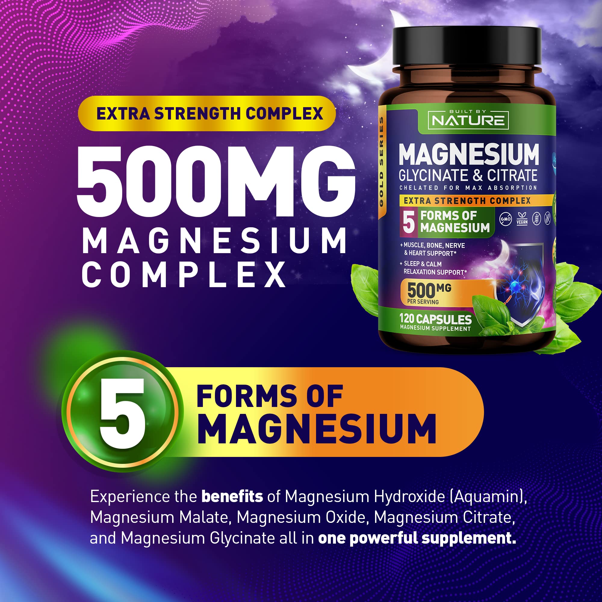 Foto 3 | Suplemento Built By Nature Magnesium Complex 500 Mg 120 Cápsulas - Venta Internacional.