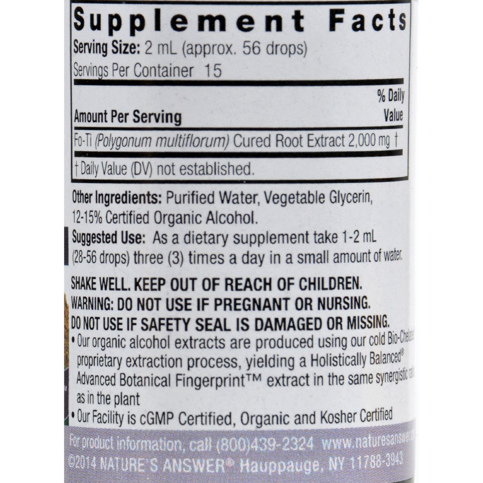 Foto 3 pulgar | El Suplemento Nature's Answer Fo-ti Root De 30 Ml Promueve La Piel Del Cabello - Venta Internacional.
