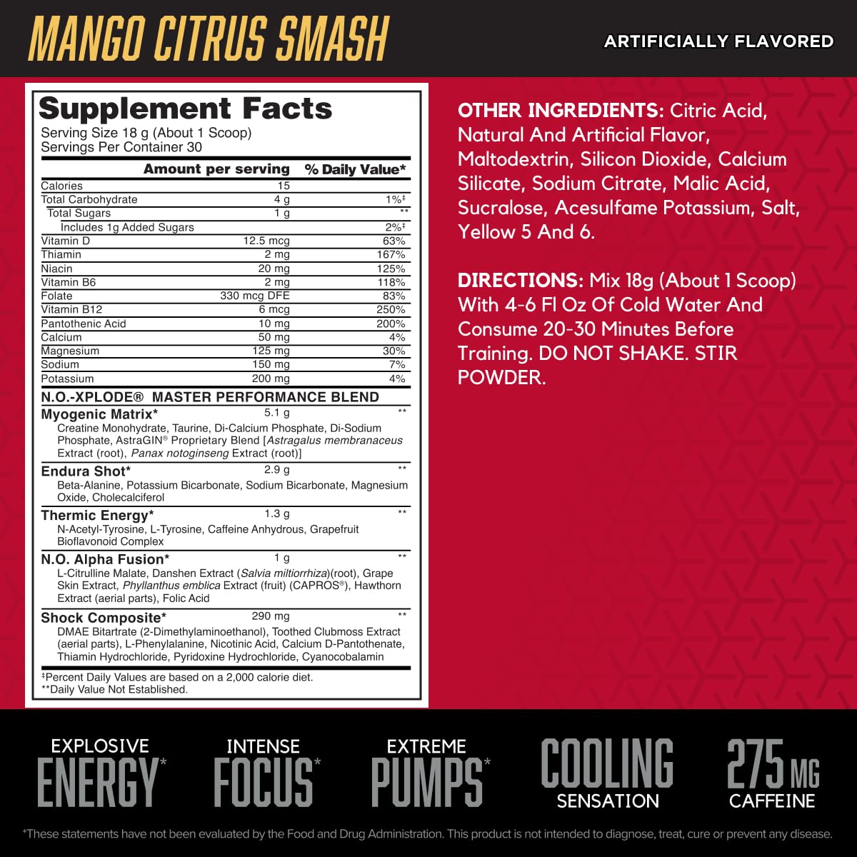 Foto 3 | Polvo Para Antes Del Entrenamiento Bsn N.o.-xplode Cool Rush Mango 30 Dosis - Venta Internacional.