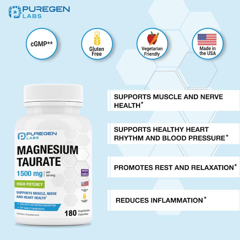 Foto 5 pulgar | Taurato De Magnesio Puregen Labs 1500 Mg Por Porción [alta Potencia De Magnesio Elemental] 180 Cápsu - Venta Intern