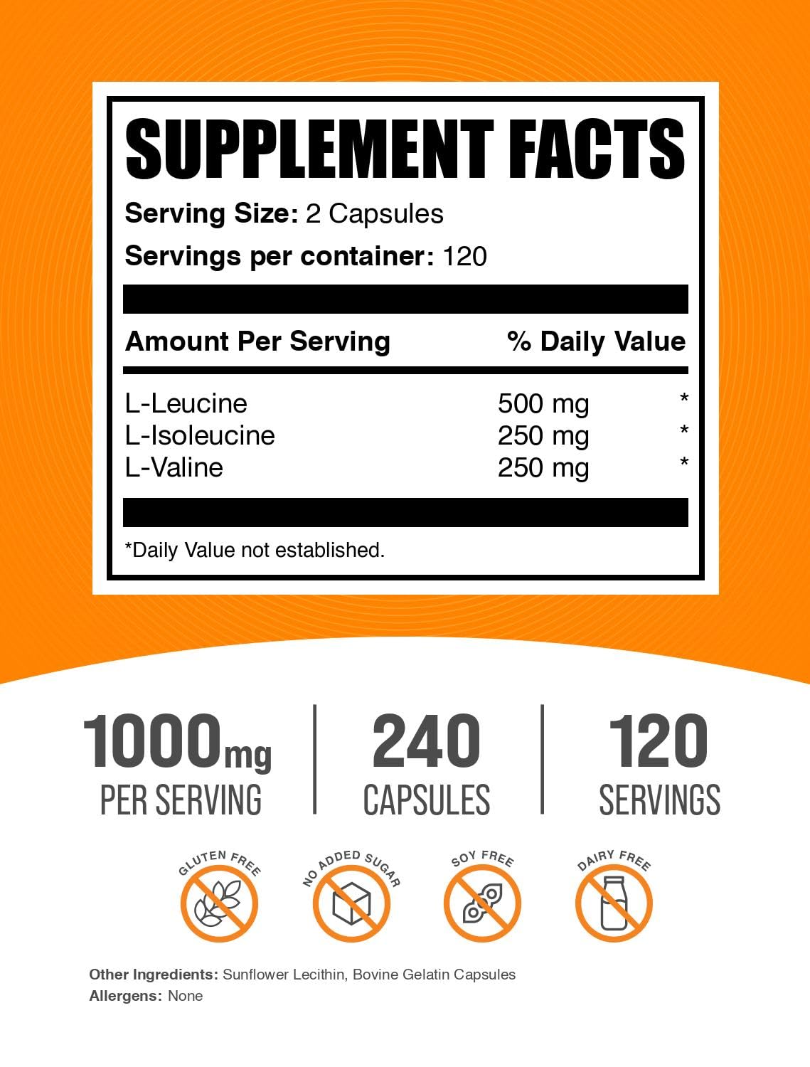 Foto 3 pulgar | Cápsulas De Bcaa Bulksupplements.com Bcaa 2:1:1 240 Cápsulas - Venta Internacional.