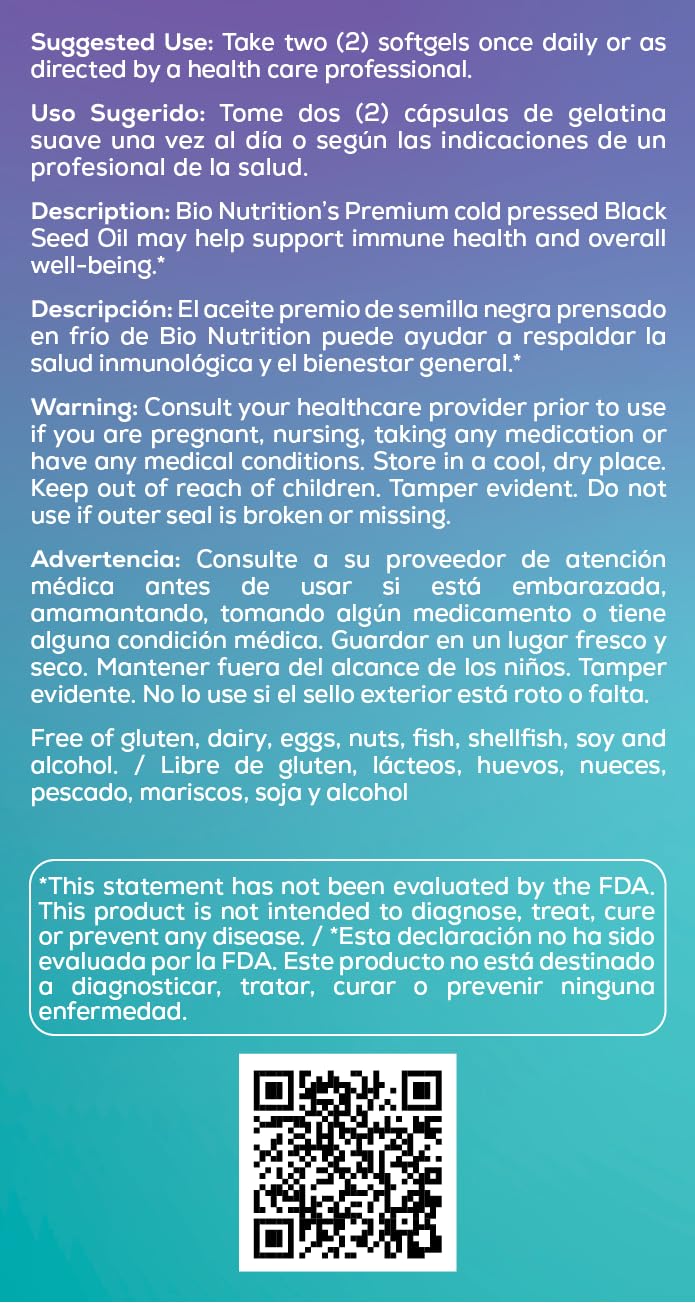 Foto 3 | Aceite De Semillas Negras Supplement Bio Nutrition Premium 90 Cápsulas Blandas - Venta Internacional.