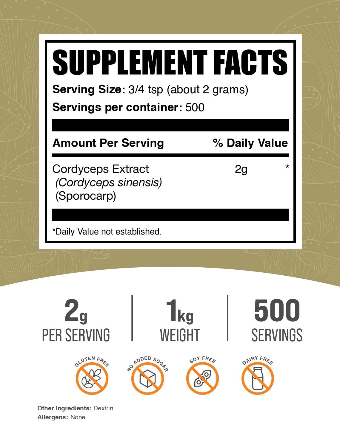 Foto 3 pulgar | Extracto De Hongos En Polvo Bulksupplements.com Cordyceps 1 Kg - Venta Internacional.