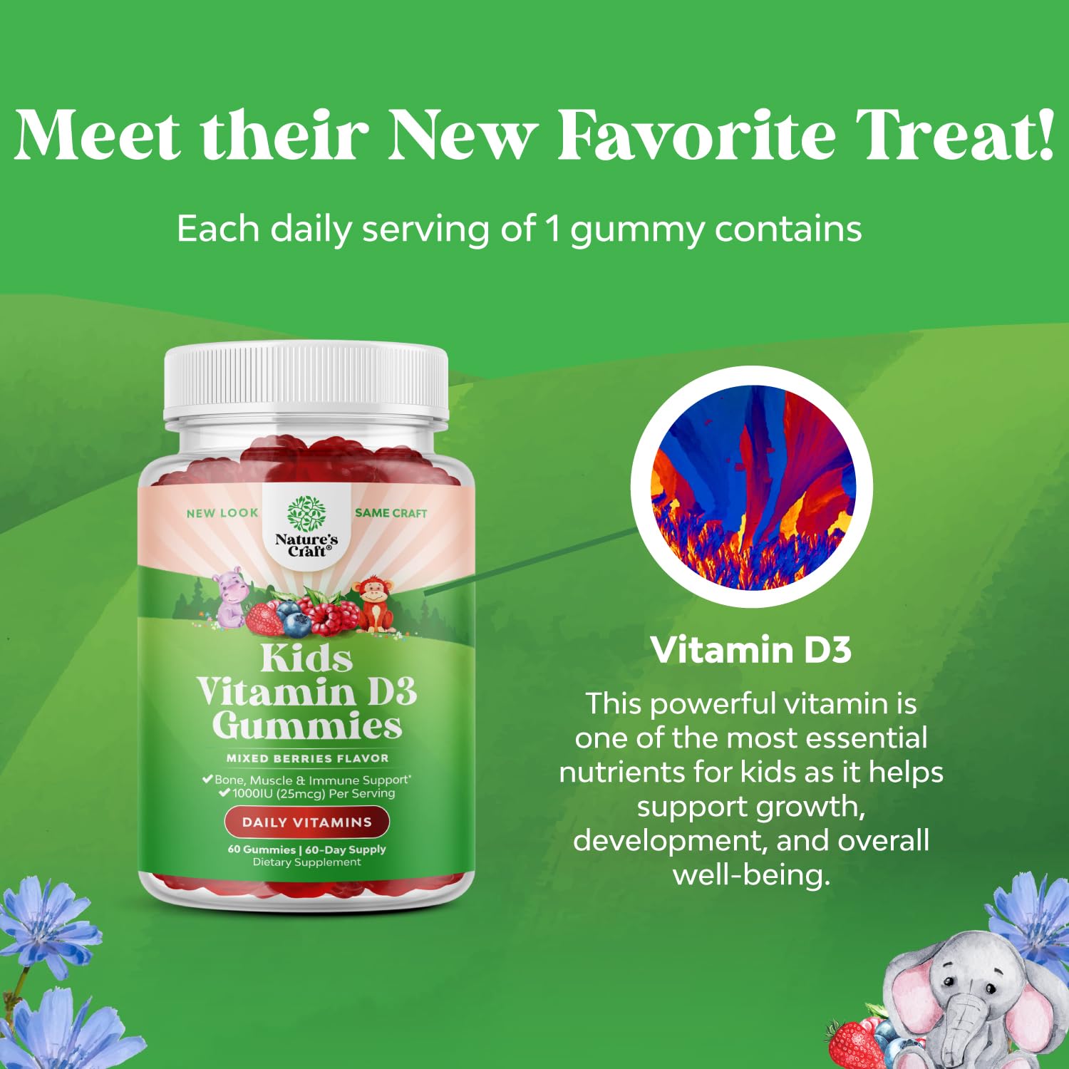 Foto 5 | Gomitas De Vitamina D Natures Craft De 1000 Ui Para Niños, 60 Unidades Masticables - Venta Internacional.