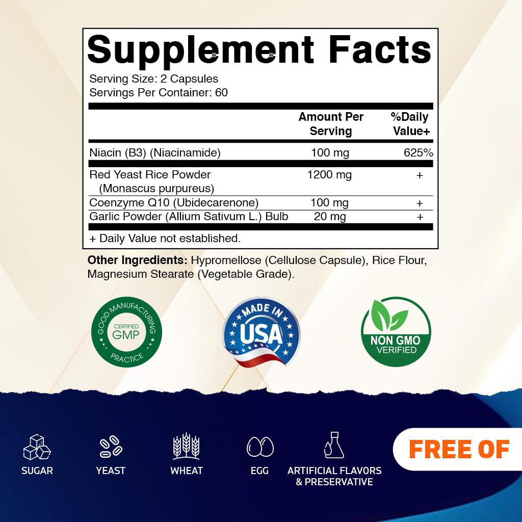 Foto 2 | Suplemento Vitamático De Levadura Roja De Arroz De 1200 Mg Con 100 Mg De Coq10 - Venta Internacional.
