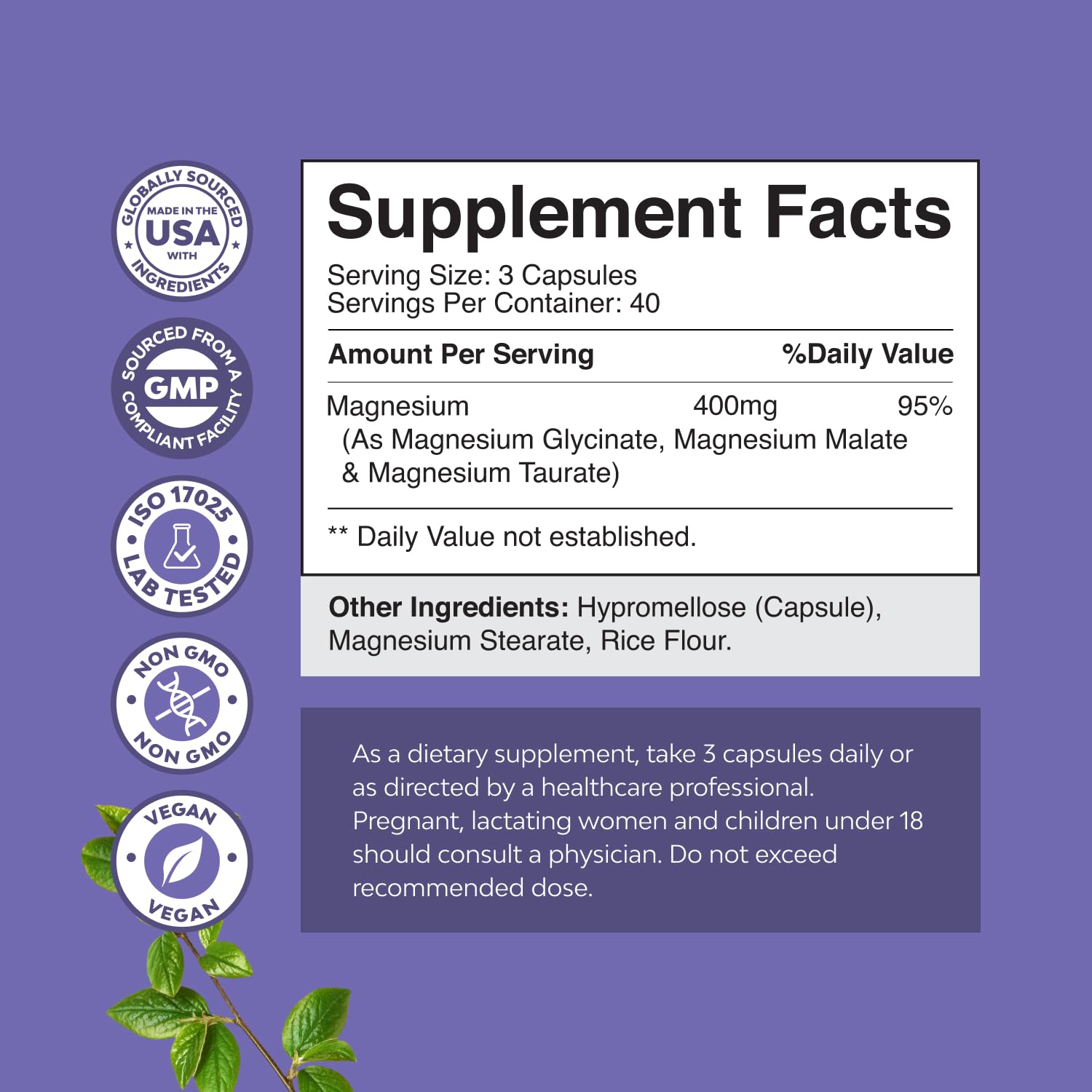 Foto 3 pulgar | Suplemento Natures Craft Triple Magnesio Complex 400 Mg - Venta Internacional.
