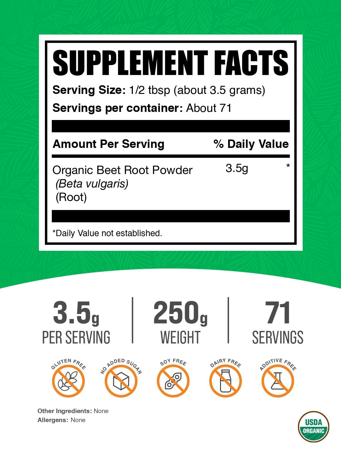 Foto 2 | Suplemento Bulksupplements.com En Polvo Orgánico De Raíz De Remolacha 250 G - Venta Internacional.