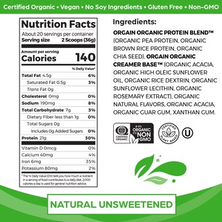 Foto 2 | Proteína En Polvo Orgain Orgain Organic, Vegana, Sin Sabor, 720 G - Venta Internacional.