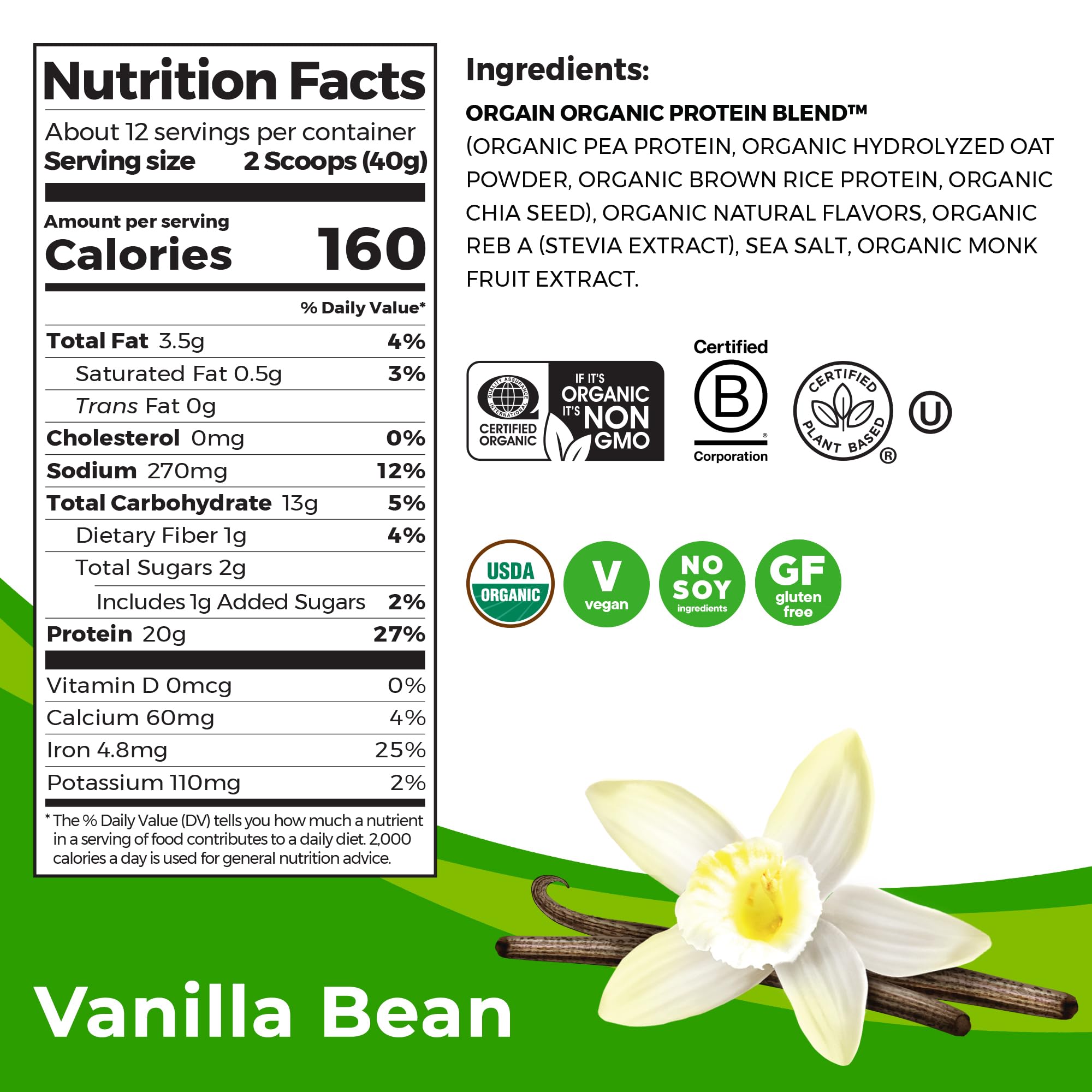 Foto 2 | Proteína En Polvo Orgain Orgain, Vainilla Vegana, 476 Ml, 20 G - Venta Internacional.